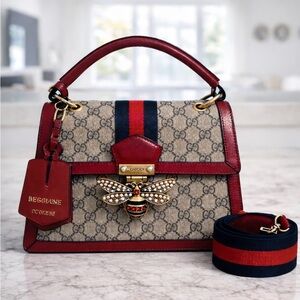 Gucci Red and Beige Satchel with Bee Accent